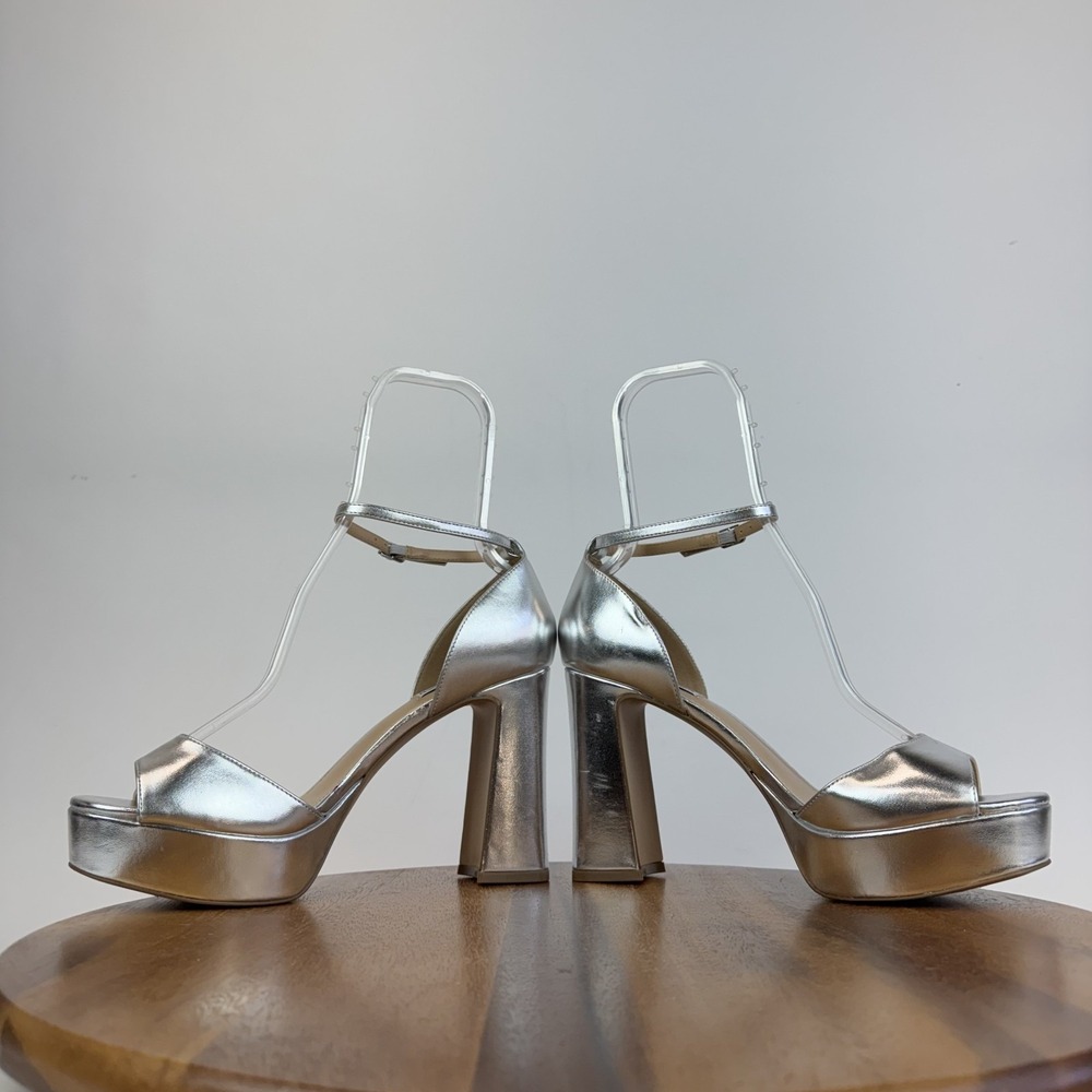 New Womens Steve Madden Spence Sliver Faux Leather Platform Sandal Size 11 M - Picture 5 of 8